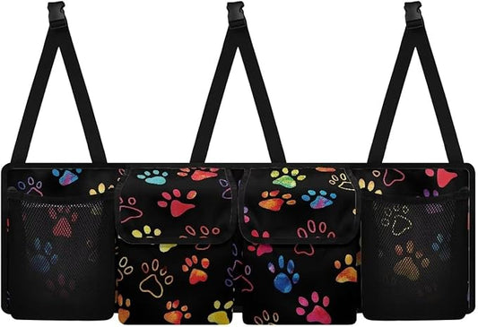 Rainbow Dog Paw Print Car Trunk Organizer Trendy Back of Seat Car Organizer for SUV,Truck,Van Trunk Storage Bag Hanging Cargo Bag