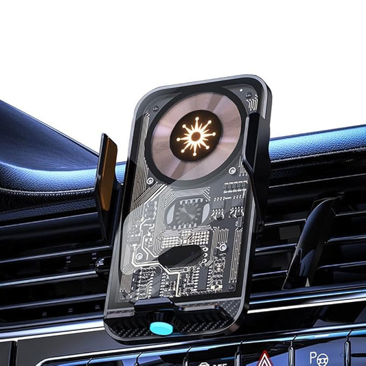 15W Transparent Smart Sensor Car Wireless Charger,Auto-Clamping Car Air Vent Phone Holder，QC Fast Charging for iPhone17/1615/14/13/12/11/X/8plug Series,Samsung S Series/Noteseries (Black)