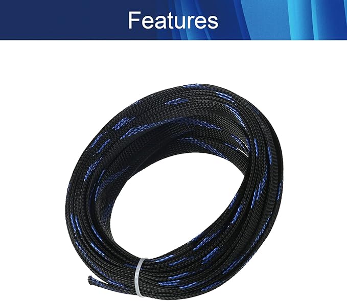 Aicosineg 32.81ft PET Flexible Braided Cable Sleeve 0.55inch Width Wire Loom Sleeving and Organizer Flexible Wire Mesh Sleeve Wrap Protector for TV Audio PC Cords from Pets Chewing Black and Blue