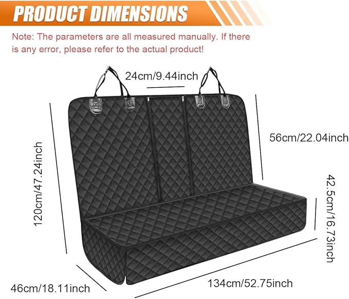 Car Back Seat Cover for Dog, Waterproof Nonslip Car Seat Protector for Pet Kids, Pet Bench Backseat Cover for Cars SUVs Trucks, 53"