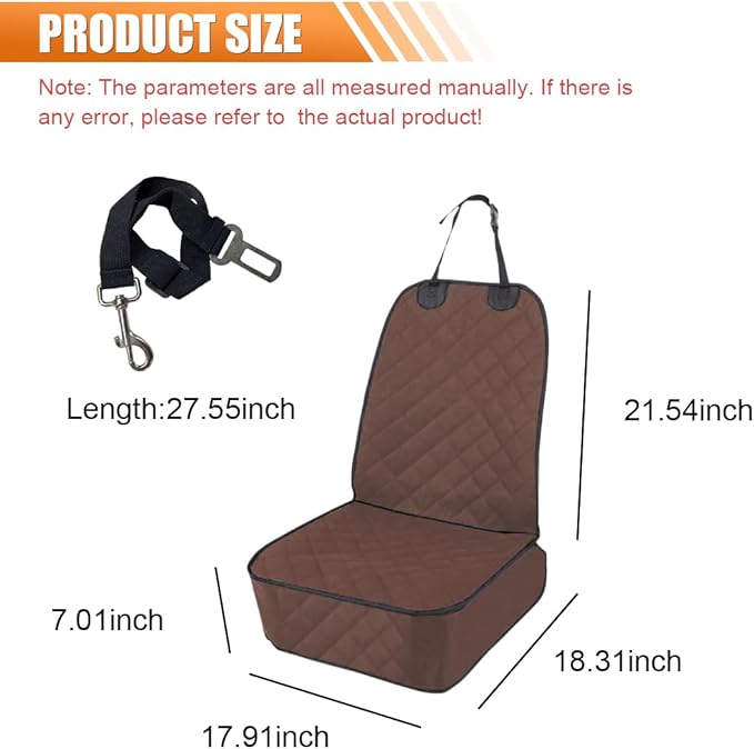 ZIMISI Dog Car Seat Cover, Waterproof & Scratch Proof Car Seat Protector with Side Flaps, Nonslip Front Car Seat Covers with Safety Belt, Universal Dog Mat for Cars, SUVs, Trucks (Coffee)