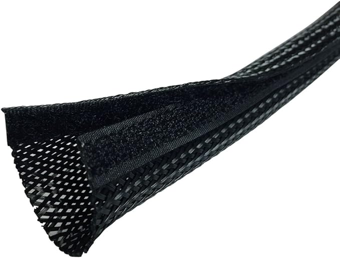 Electriduct 3" Side Entry Cable Wrap Braided Sleeving with Hook & Loop Fastener - 50 Feet (Black)