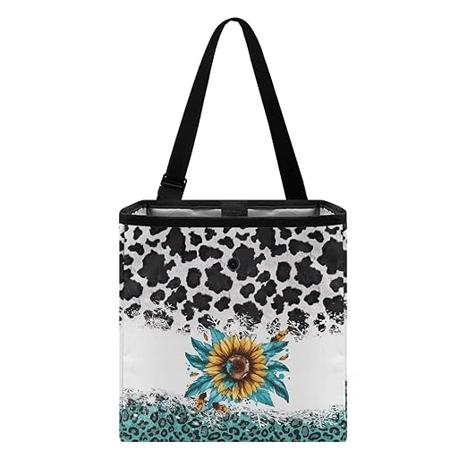 Cowhide Leopard Sunflower Car Trash Can Leak Proof Auto Trash Bag Hanging Vehicle Garbage Can Multipurpose Storage Container for Back Seat Car Accessories