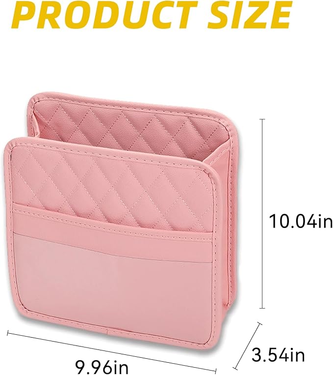 Car Seat Back Hanging Bag, PU Leather Automotive Seat Back Organizer, Multipurpose Vehicle Travel Essentials Accessories for Kids & Adults, Universal for Most Cars (Pink)