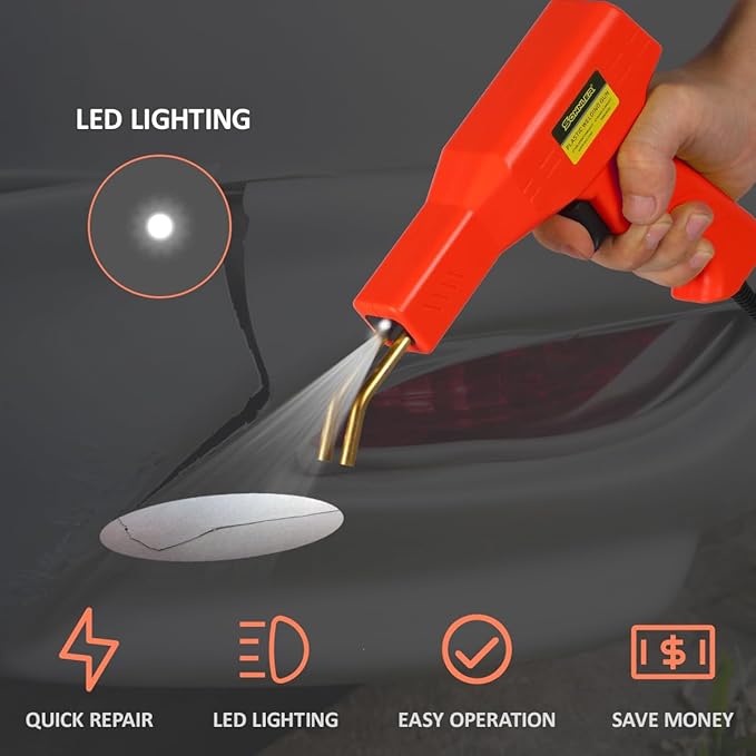 Plastic Welder Kit, 800 PCS Hot Stapler Plastic Repair Kit For Car Bumper Crack Repair, Plastic Welding Kit With Plastic Iron, Plastic Rods,Mesh,Abrasive Paper,Aluminum Tape(RED)