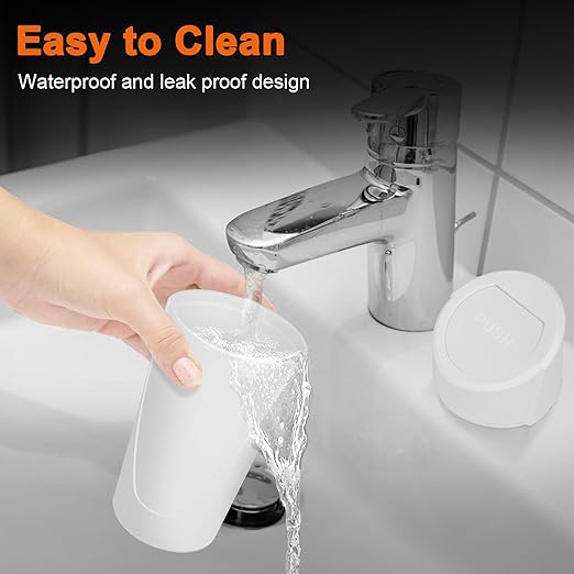 Car Trash Can, 2 Packs Mini Car Trash Bin with Lid, Leakproof Cup Holder Car Garbage Can with 60 Trash Bags, Vehicle Front Back Seat Organizers and Storage for Car, Home, Office, White