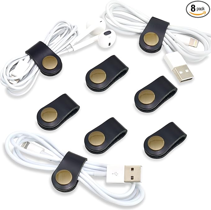 CAILLU Cord Organizer,Cord Keeper,Cable Organizer USB Holder,Cable Straps,Earbud case,wrap Headphone,Headset Winder,Earphone Clips Ties,stocking stuffers for men Gifts Leather