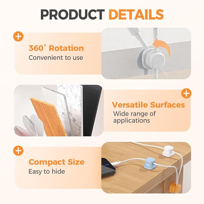 Magnetic Cord Organizer Holder, Upgrade Cord Holder for Nightstand, Adhesive Wire Cable Clips Management Kit for Phone Charger, Computer, Home, Office, Desk, Nightstand (Mix, 12 Packs)