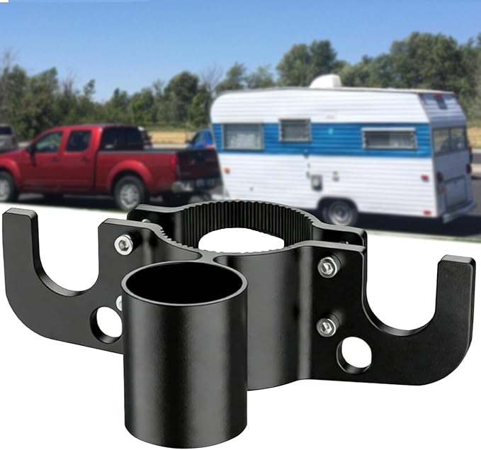 Aluminum RV Towing Chain Organizer with 7-Way Plug Holder, Heavy Duty Anti-Rust Trailer Chain & Cable Harness Holder for 2" & 2-1/4" Tongue Jack, RV Camper Towing Accessories