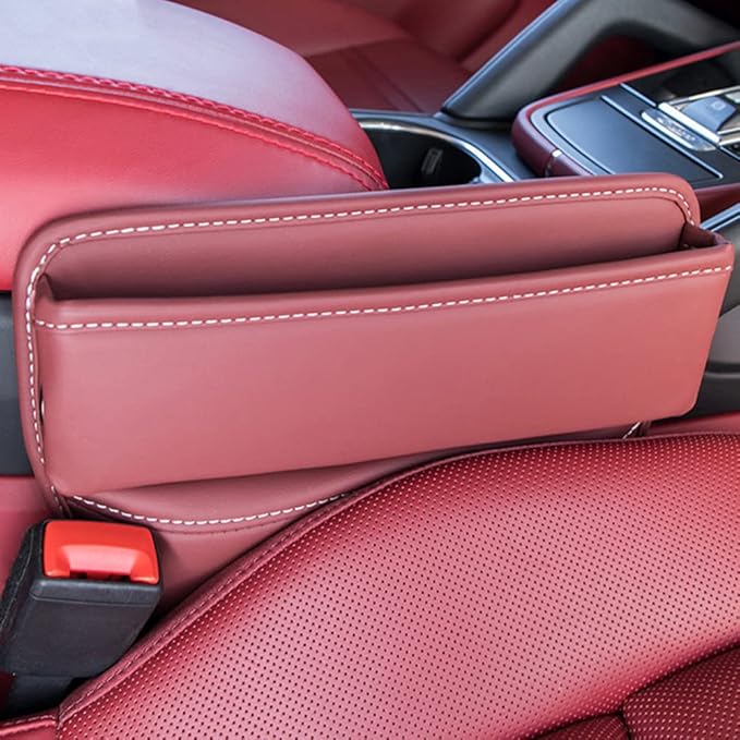 Riloer Car Organizers for Gap Leather Waterproof Car Seat Gap Fillers for Cars, Suvs, Trucks, Front Seat Gap Fillers for Phones, Keys, Cards, Glasses, Brown