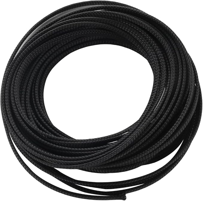 Aicosineg 32.81ft PET Flexible Braided Cable Sleeve 0.25inch Width Wire Loom Sleeving and Organizer Flexible Wire Mesh Sleeve Wrap Protector for TV Audio PC Cords from Pets Chewing Black