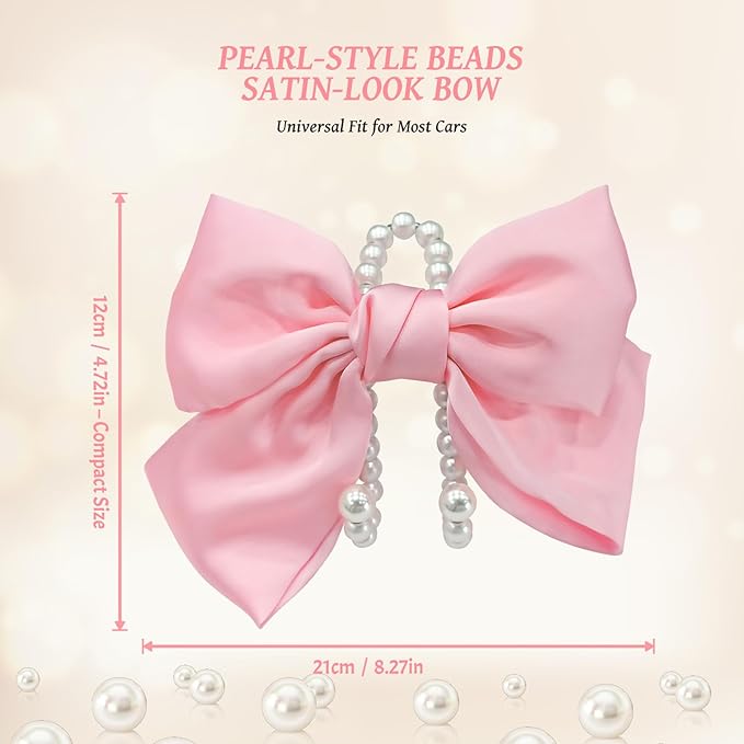 2 PCS Bow Pearl Car Seat Headrest Hook – Cute Purse Hook for Car, Girly Interior Decoration Accessories Hook Hanger, Seatback Holder for Purses & Bags, Elegant Car Organizer (Pink)