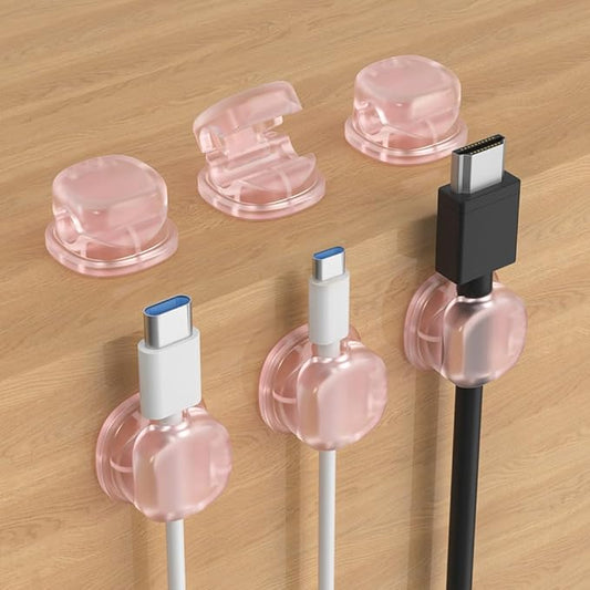 Magnetic Cable Organizer, 2026 New Cord Organizer Holder Clips Strong Adhesive Cable Cord Keeper [Smooth Adjustable] Hide Wire Cord Organizer for Nightstand Kitchen Car Office (Pink 6PCS)