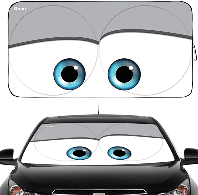 Gven Windshield Sun Shade Universal Fit for Car Window Sunshades Cover Automotive Interior Sun Protector Accessories for Compact& Midsize Sedan,Com& Subcompact SUV,Small Pickup,Wagon(Eyes-Grey, S)