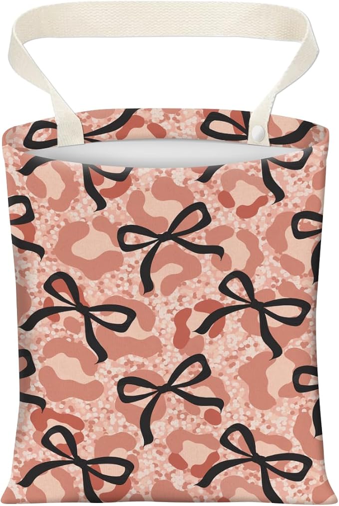 Cute Car Trash Can, Hanging Canvas Car Back Seat Organizer and Storage Bag, Funny Car Trash Bag for Travelling, Outdoor Cute Pink Black Bow