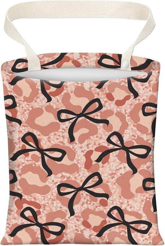 Cute Car Trash Can, Hanging Canvas Car Back Seat Organizer and Storage Bag, Funny Car Trash Bag for Travelling, Outdoor Cute Pink Black Bow