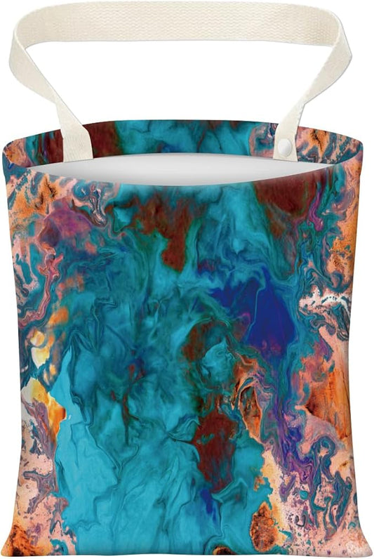 Cute Car Trash Can, Hanging Canvas Car Back Seat Organizer and Storage Bag, Funny Car Trash Bag for Travelling, Outdoor Abstract Blue Orange Print