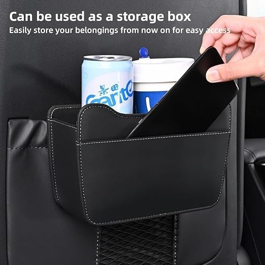 Car Leather Trash Can for Seat Back, Hanging Garbage Bin, Waterproof Foldable Stroage Organizer for Car, Multipurpose Interior Accessories for SUV Truck RV Camping (White Chair Back Clip)