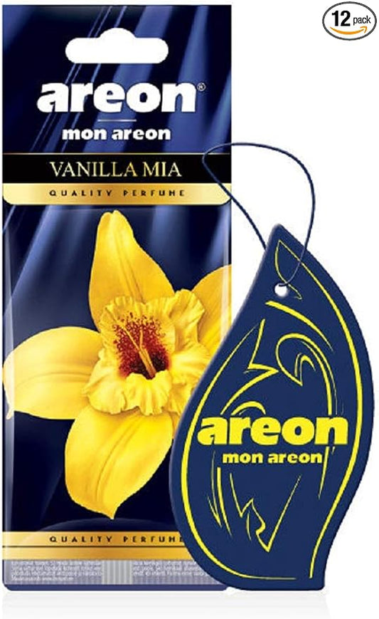 AREON MON MA30 Hanging Best Car Air Freshener Vanilla Mia Scent, Paper Hanging Ornaments, Long Lasting Scent for Car or Home 12 Pack