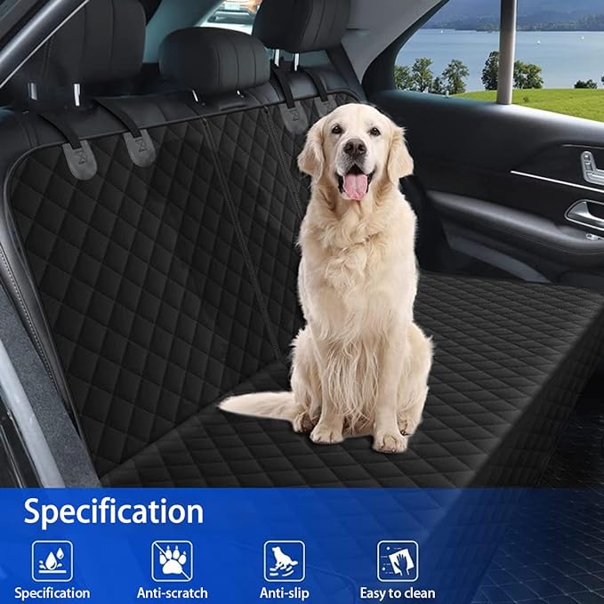 BESULEN Dog Car Seat Cover for Back Seat, Waterproof Dog Bench Seat Pad Compatible for Armrest & Seat Belt, Universal Nonslip Durable Soft Pet Protector for Cars Trucks & SUV (Orange Edge)