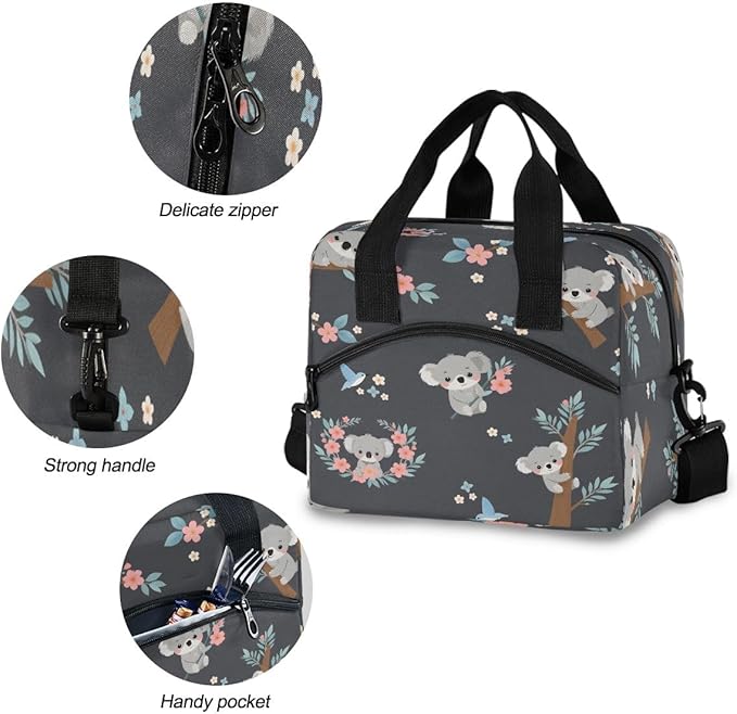 SUABO Koala Lunch Bag for Kids Cute Insulated Cooler Lunch Box Large Capacity Lunch Organizer for Boys Girls