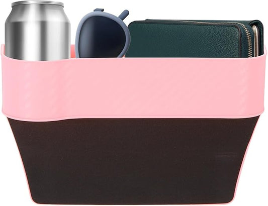 HARFINGTON Car Seat Gap Filler Organizer 10.2 x 6.5 x 2.8 Inch PP Universal Car Organizer Storage Box Between Seat and Console (Left) with Cup Holders for Phone Sunglasses Keys, Pink