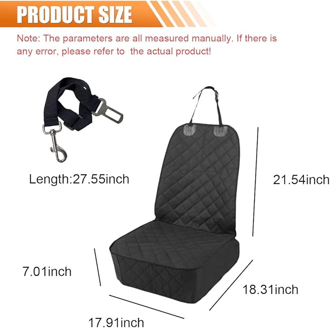 ZIMISI Dog Car Seat Cover, Waterproof & Scratch Proof Car Seat Protector with Side Flaps, Nonslip Front Car Seat Covers with Safety Belt, Universal Dog Mat for Cars, SUVs, Trucks (Black)