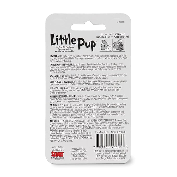 Little Pup 96601-6PK New Car Scent Car Air Freshener Clip Provides Long-Lasting Freshness in a Compact Design, Fights Odors for up to 45 Days, Cute Car Odor Eliminator, Non-Toxic, Pack of 6