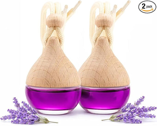 Car Air Freshener in Glass, Refillable Car Essential Oil Diffuser Lavender Scent – Reusable Fragrance Diffuser for Auto Odor Eliminator & Interior Decoration for Fresh and Relaxing Driving-2 Pack