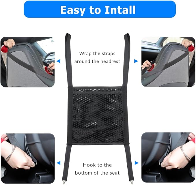 MARCHFA Car Mesh Organizer Car Barrier for Dogs Console Storage Net for Tissue Purse Bag Seat Back Organizer Net (Black) (for One-Piece Seats)