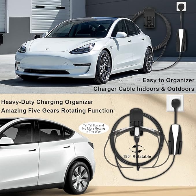 Tesla Charger Holder Wall Mount, Swivel Tesla Charging Cable Holder for Model 3 Y X S Mobile Connector Organizer