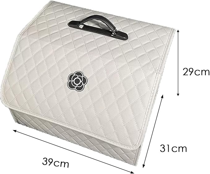 Tissting Car Storage Box PU Leather Trunk Suv Organizer with Lid, White 39x31x29cm Garage Cargo Organizer for Camping Picnic Shopping