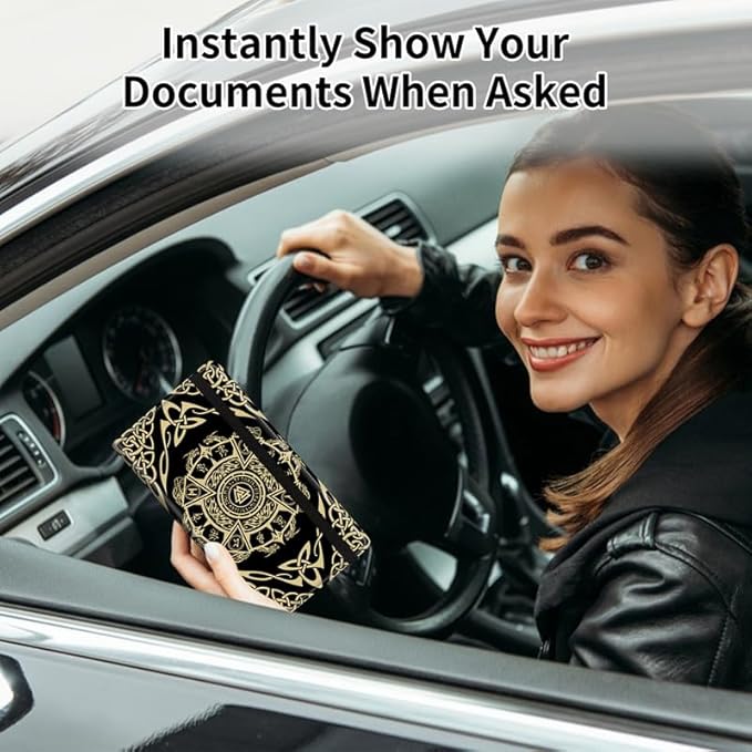 Car Registration and Insurance Card Holder, Vehicle License Documents Glove Box Compartment Organizer Wallet, ID Card Holder for Car Essentials Automobile, Nordic Viking