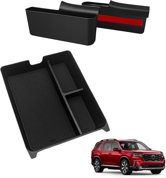 Muslogy For 2023+ Pilot Center Console Organizer & Shifter Storage Box Compatible with 2026 2025 2024 2023 Honda Pilot ABS Material Console Side Organizer Left & Right Set Console Inserts Storage