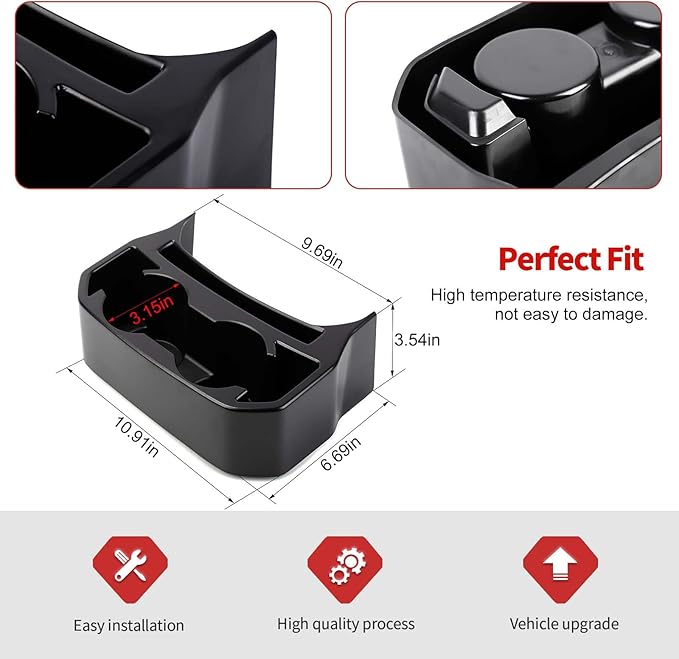 Jimen for JL Rear Cup Holder, Dual Extra Cup Holder Organizer Tray Drink Holder for Back Seat Compatible with Jeep Wrangler JL JLU & Gladiator JT 2018-2025