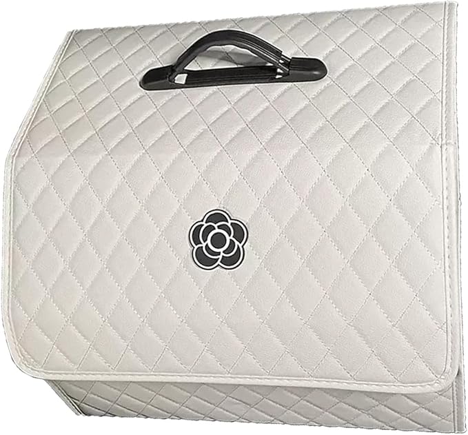 Tissting Car Storage Box PU Leather Trunk Suv Organizer with Lid, White 39x31x29cm Garage Cargo Organizer for Camping Picnic Shopping