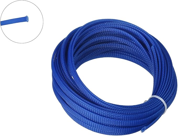 Aicosineg 32.81ft PET Flexible Braided Cable Sleeve 0.25inch Width Wire Loom Sleeving and Organizer Flexible Wire Mesh Sleeve Wrap Protector for TV Audio PC Cords from Pets Chewing Blue