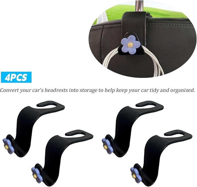 BESULEN Car Seat Headrest Hook, 4PCS Vehicle Seatback Organizer Hanger, Auto Seat Back Storage Hook for Grocery Bag Purse Handbag Umbrella, Universal Interior Accessories for Most Cars (Blue)