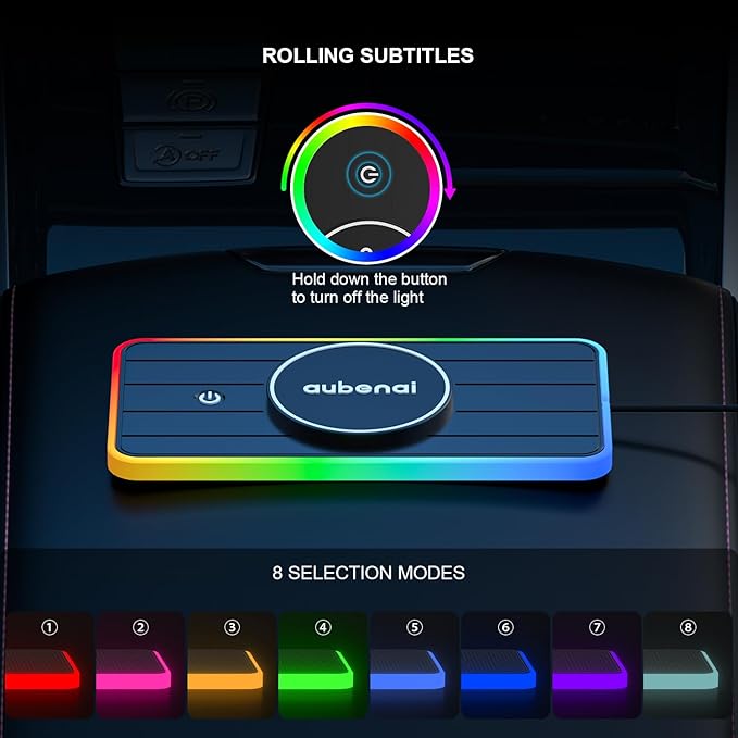 Magnetic Wireless Car Charger Pad, Aubenai 15W RGB Fast Wireless Charging Pad Non Slip Charging Mat with 70cm Extension Cable Compatible with Magsafe Charger iPhone 16 15 14 13 12 (Extension USB-C)