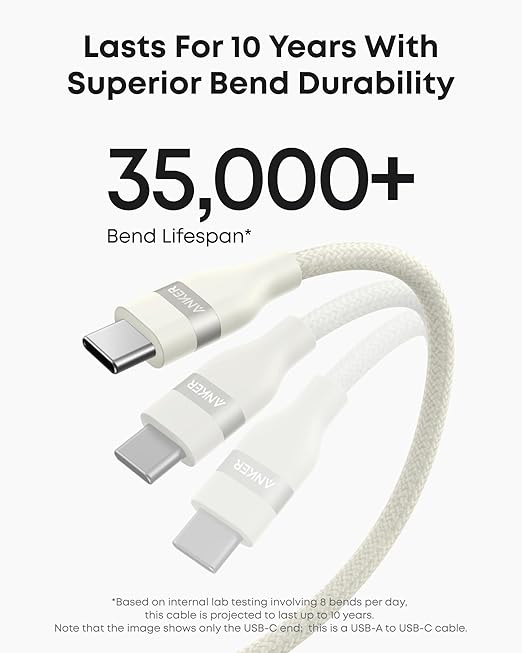 Anker Car Carplay Cable for iPhone 17 16 Pro Max Plus, Upcycled Braided USB A to USB C Car Charger Cord for Samsung Note20 and More(6FT,White) (Pack of 2)