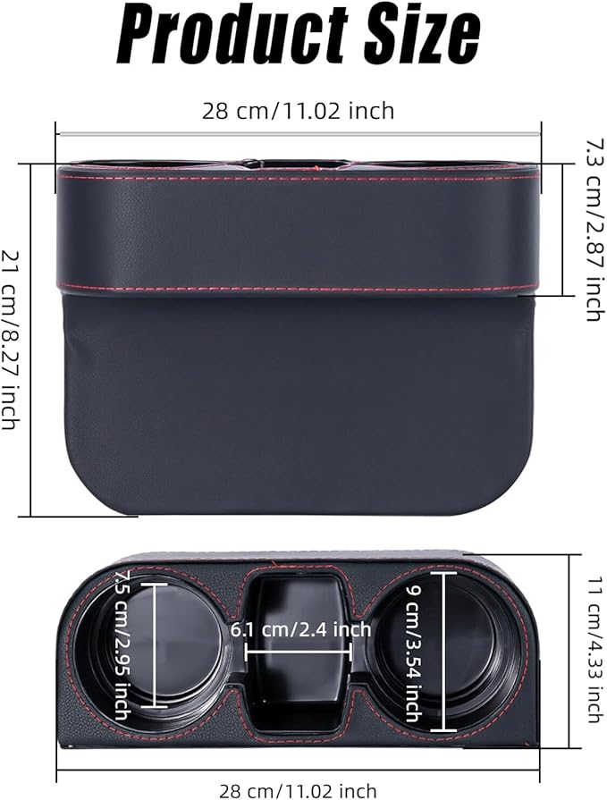 Car Cup Holder for Seat Gap Filler, PU Leather Car Seat Gap Filler Organizer Storage Box, Multifunctional Automotive Interior Accessory with Cupholder & Phone Holder (Black)