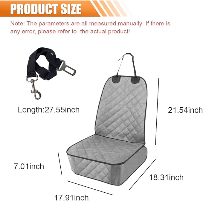 ZIMISI Dog Car Seat Cover, Waterproof & Scratch Proof Car Seat Protector with Side Flaps, Nonslip Front Car Seat Covers with Safety Belt, Universal Dog Mat for Cars, SUVs, Trucks (Grey)