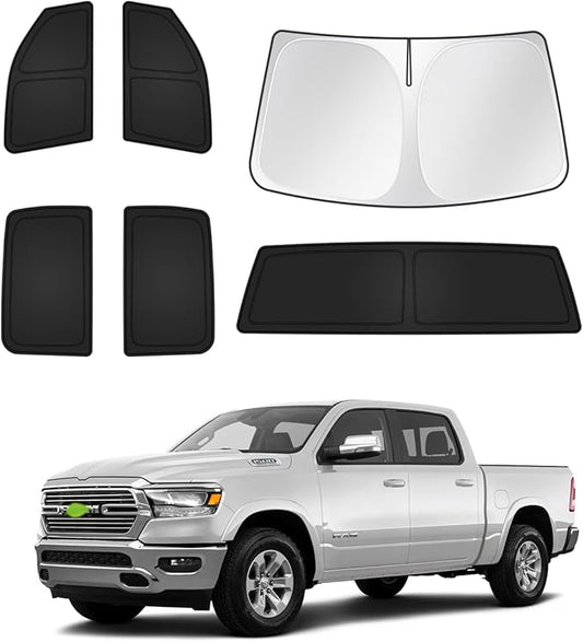 Canvcle Sunshades for Dodge Ram 1500 2019-2025 2026 Accessories Windshield Sun Shade Side Rear Window Shade Cover Sun Visor Shield Privacy Protection Keep Vehicle Cool Black 6PCS