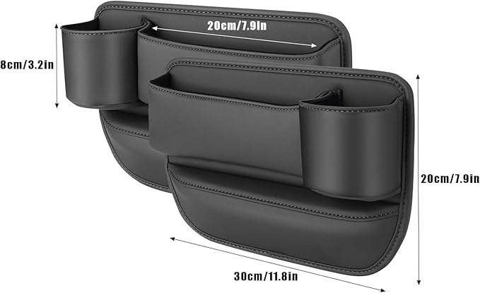 2 Packs Universal Car Seat Gap Storage Box, 2025 Car Leather Cup Holder Gap Bag, Adjustable Car Gap Seat Filler Organizer with Cup Holder for Glasses Phones Keys Cards (Red)