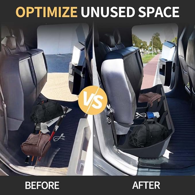 MAXDOM Underseat Storage Fit for 2024-2025 Tesla Cybertruck Rear Under Seat Organizer Box (Black, For Cybertruck)