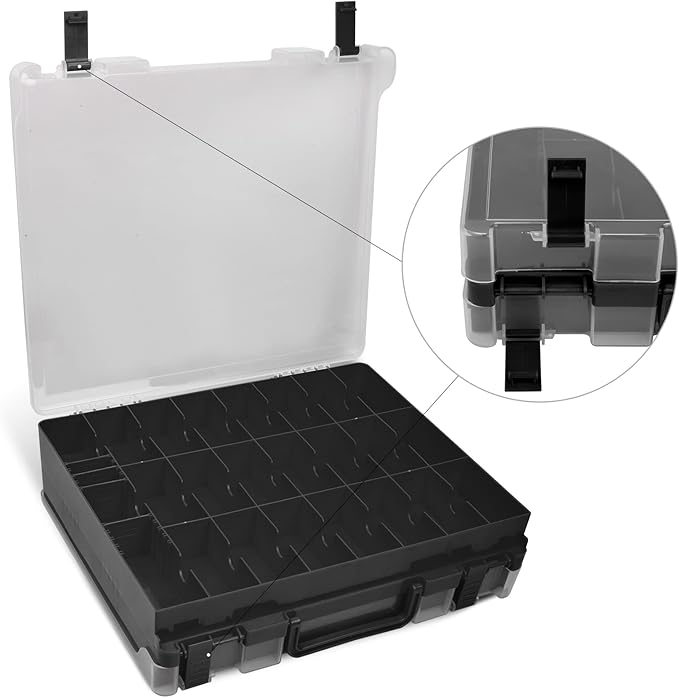 ALYCON Double Sided Toy Storage Organizer Case for Hot Wheels Car, Matchbox Cars, Mini Toys, Small Dolls. Carrying Box Container Carrier with 48 Compartments - Black (Box Only)