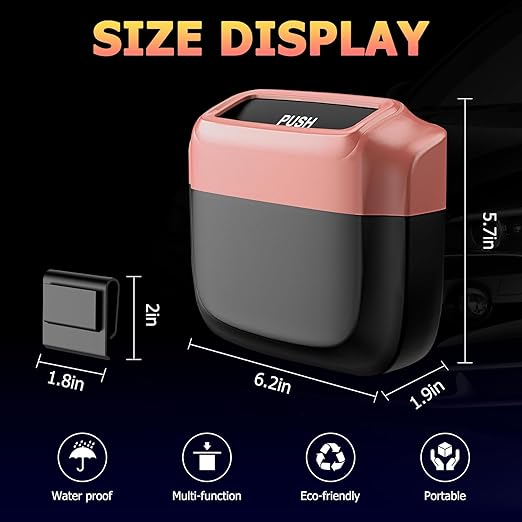 MOTORBUDDY Car Trash Can with Lid, Built-in Storage Garbage Bag, Vehicle Trash Accessories for Interior, Mini Garbage Bin for Automotive, Home, Office, Kitchen, with 30pcs Trash Bags…