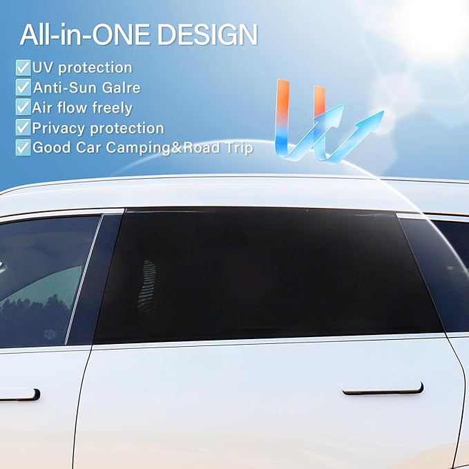 Upgraded Car Rear Side Window Shades, Breathable Mesh Stretch Window Covers Screens for Camping, UV Protection, Block Sun Glare,Privacy Protection,Fit for 97% of Cars -2 Pack