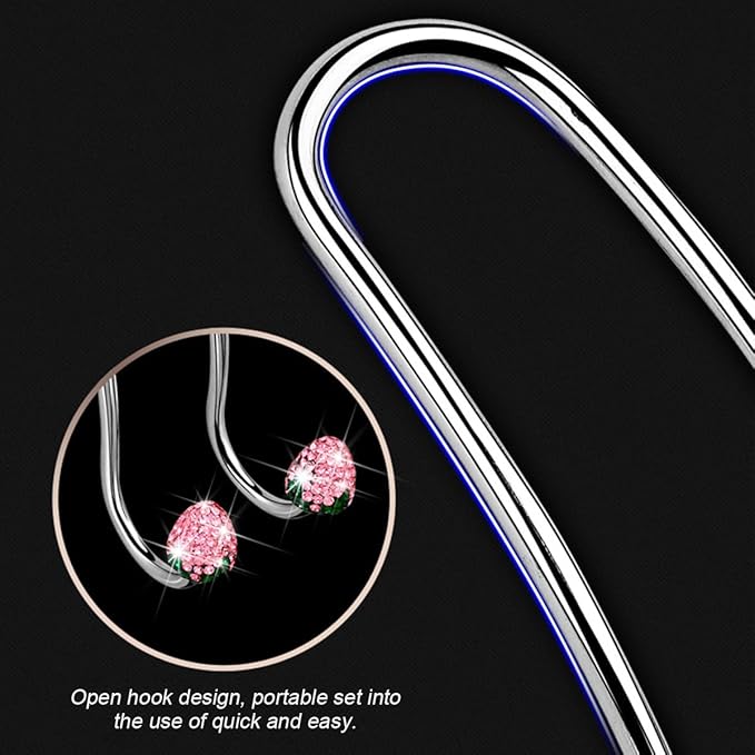 BESULEN Strawberry Car Decor Hooks, 2 Pack Bling Diamond Seat Back Organizers, Auto Headrest Storage Hangers Hooks for Purse Handbag Clothes Grocery, Universal Car Accessories for Women (AB)