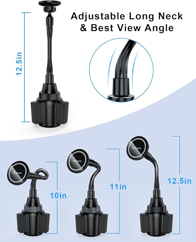 SUPERONE Upgraded for Magsafe Cup Holder Phone Mount,Universal Phone Holders for Car,Wireless Magnetic Car Mount with Adjustable Neck and 360°Rotation for iPhone,Samsung,Google and All Smartphones